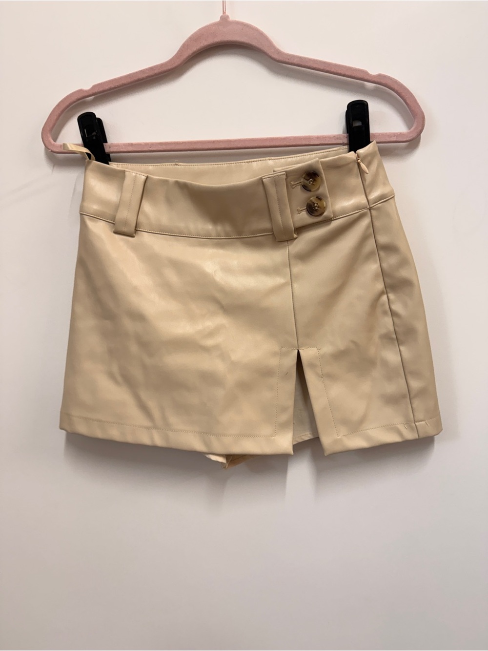 Cotton Candy Cream Faux Leather Skort with Front Slit